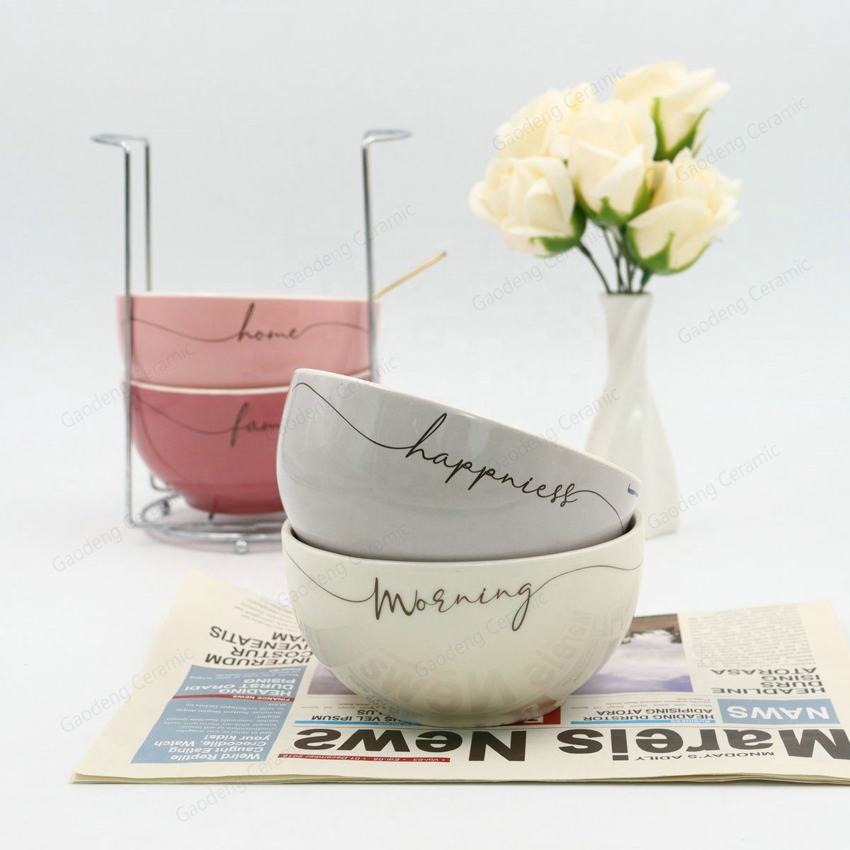 5.5 Inch  pink Color Glazed Ceramic Round Bowl Cheap Porcelain Noodle Bowl Custom Design for Daily Use