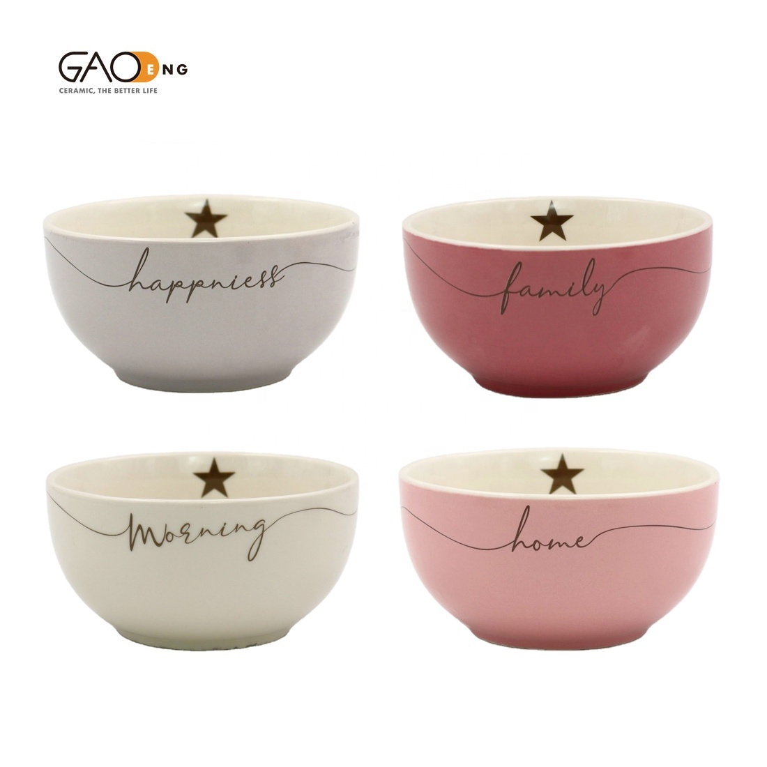 5.5 Inch  pink Color Glazed Ceramic Round Bowl Cheap Porcelain Noodle Bowl Custom Design for Daily Use