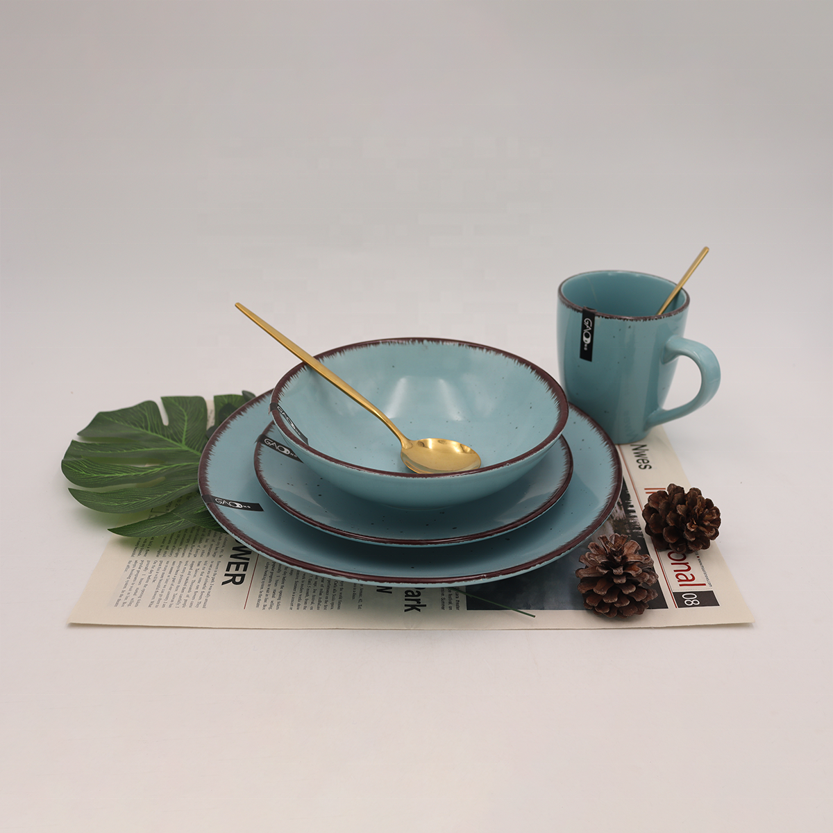 Handmade Stoneware Chinese Restaurant Dinnerware, 16pcs Ceramic Restaurant Crockery Dinnerware
