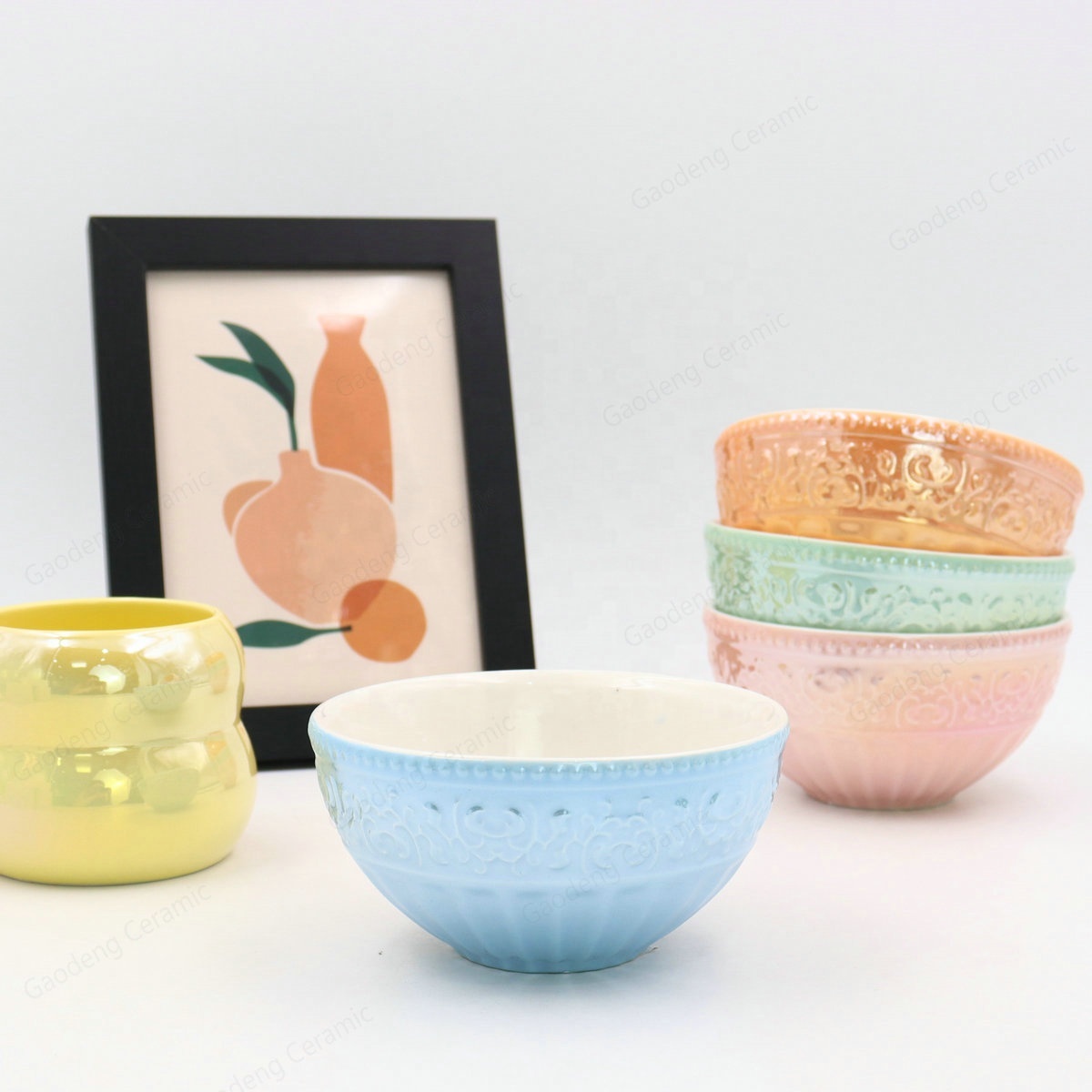 New Product Ideas 2024 Wholesale Pearl Shell Embossed Bowl Creative Ceramic Dinnerware