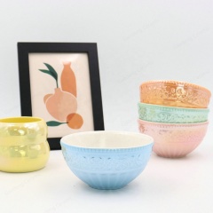 New Product Ideas 2024 Wholesale Pearl Shell Embossed Bowl Creative Ceramic Dinnerware