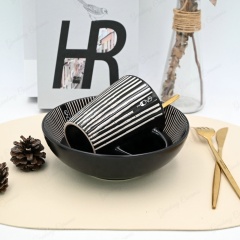 Nordic popular black tableware set with silk screen printing 4pcs ceramic kitchenware porcelain dinnerware sets