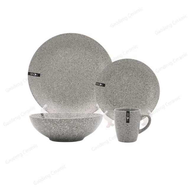Grey Color Reactive Glaze Dinnerware Set 16pcs Nodic Style Customized logo Tableware Set Ceramic Bowl Mug Plate