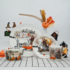 Gaodeng 2024 4-Piece Creative Pumpkin Design Halloween Ceramic Dinnerware Set Custom Brands Tableware Set