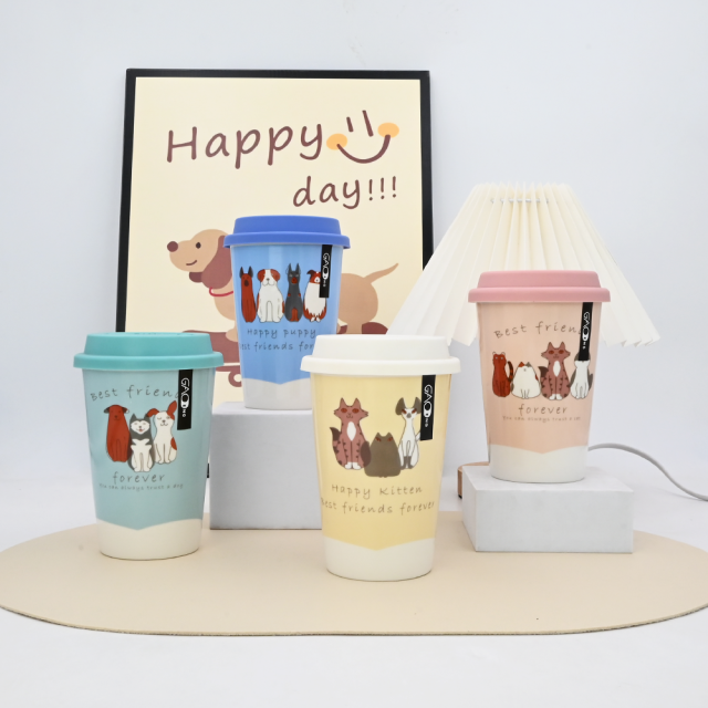 14oz Outdoor Carry on Coffee Mugs Wholesale Custom Ceramic Trending Travel Mug with Silicone Mug Lid
