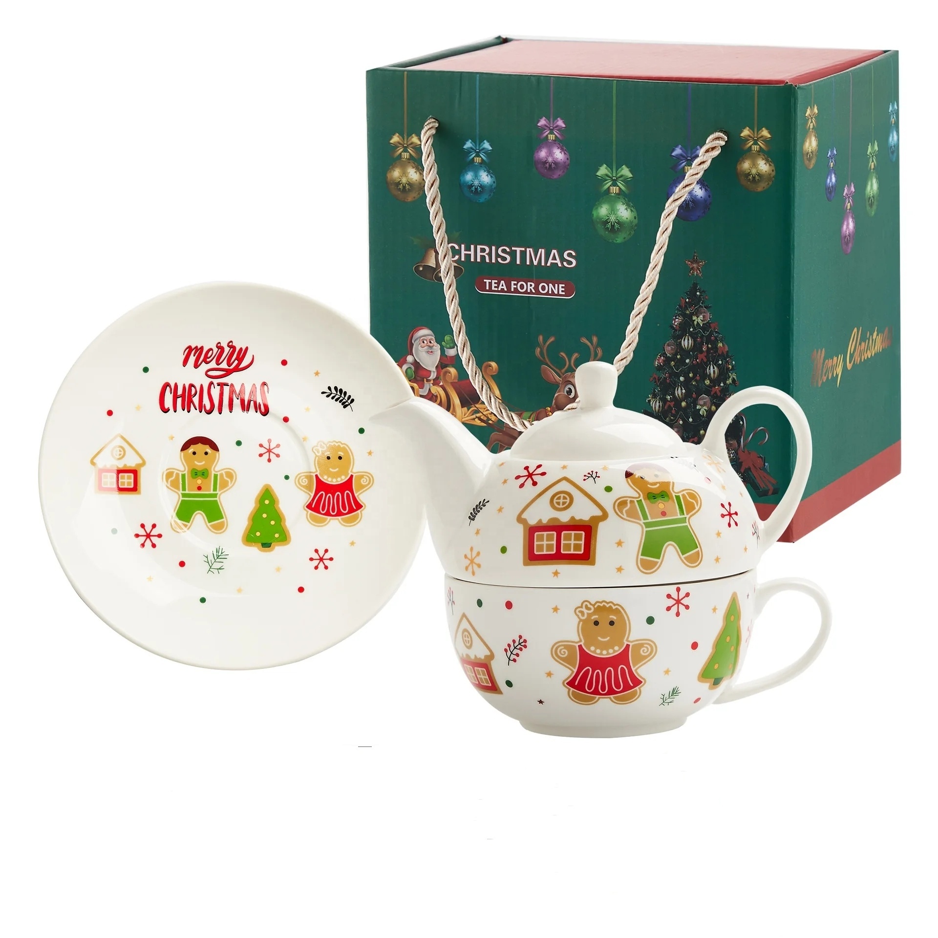 Christmas Ceramic Pot Coffee Cup and Saucer Set Color Box Ceramics Teapot Tea Cup Set for One