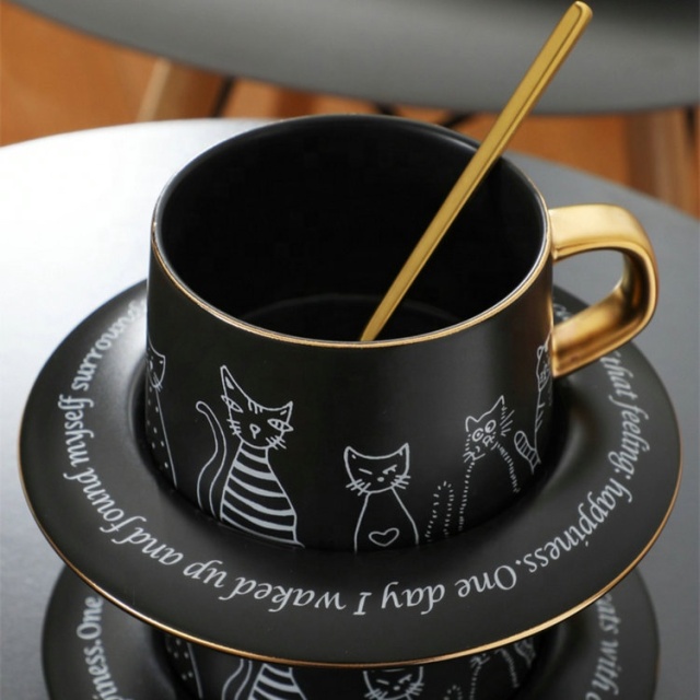 Nordic High Quality Custom 330ml 11oz Porcelain Coffee Mug and Saucer Ceramic Coffee Cup Set