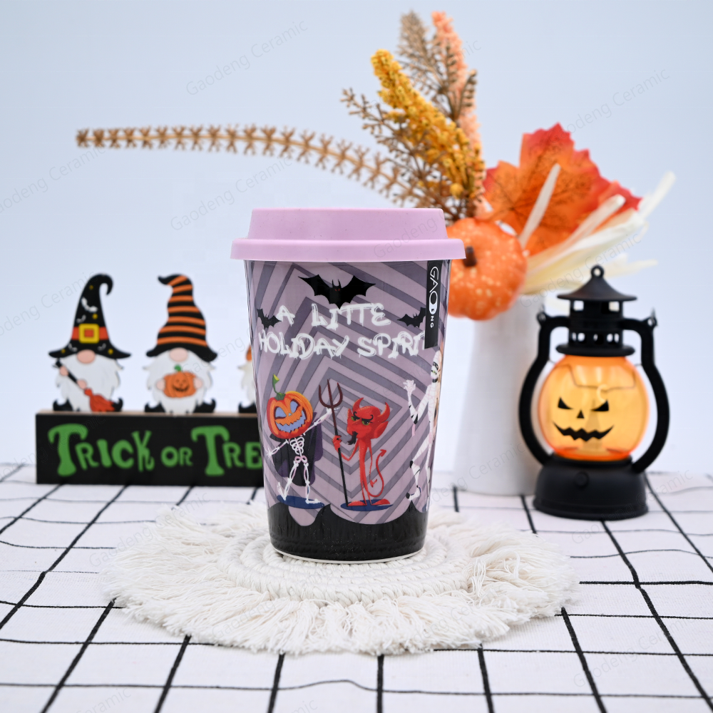 Gaodeng Hot Selling Halloween Day Ceramic Travel Mug With Silicone Lid Wholesale Prices Customized Coffee Cups With Gift Box