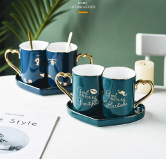 New Arrival Ceramic Couple Mug with Heart Shaped Handle Custom Printing Coffee Mug for Valentine's Day