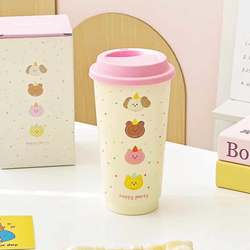 Wholesale Carton Ceramic Mug No Handle with Silicone Lid Custom Gift Coffee Cups with Gift Box Take Away Ceramic Travel Mug