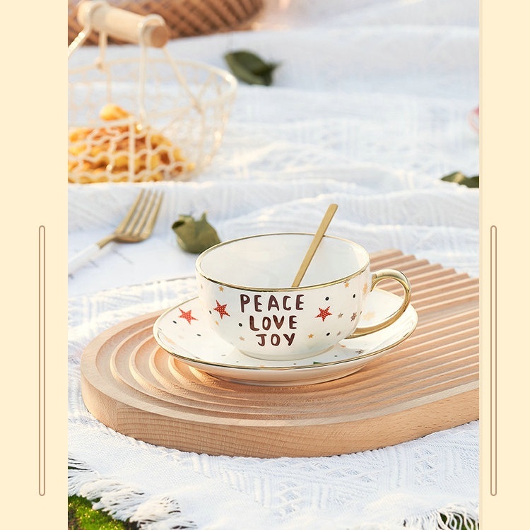 Christmas Custom Decal Printed  Luxury Handle Ceramic Tea Cup Sets Tea for One Set Tea Pots with Color Box