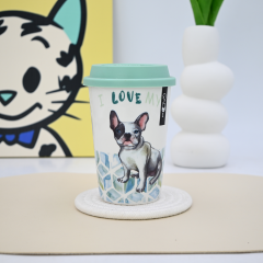 2025 New Design Cute Dog Coffee Mug Ceramic Double Wall Travel Mug With Silicone Mug Lid