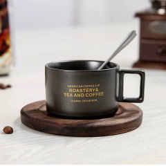 3OZ Ceramic Coffee Espresso Cup and Saucer with Reactive Glaze Small Gold Plating Cup with Wooden Plate Small  Tea Cup