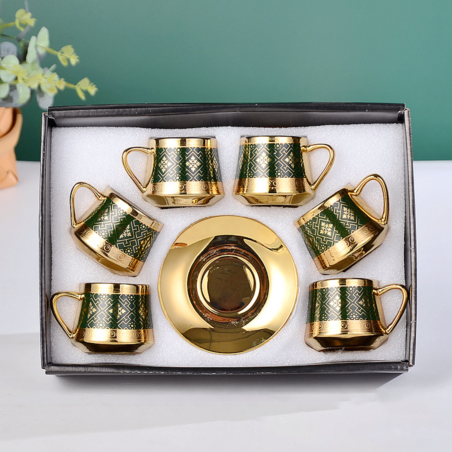 Hot Sale Luxury Nordic Style Electroplated Ceramic Tea Set Porcelain Gift Tea Cup and Saucer Sets