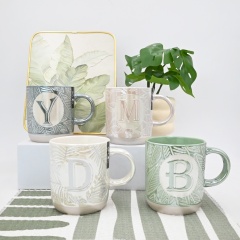 Hot Sale Pearl Glazed Ceramic Mug with Silk Screen Printing Custom 14oz Letters Mug