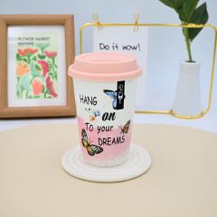 Customizable logo Eco-friendly Travel Ceramic Coffee Mug with Silicone Lid