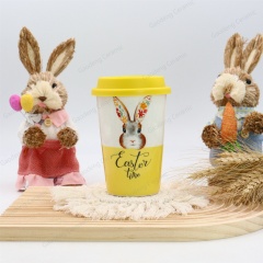Happy Easter with Rabbits Design Factory Wholesale Customizable Ceramic Tea Mugs with Lid Porcelain Cup Without Handle