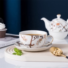 Wholesale Simple Flower Bird Design One Person Teapots With Electricoplate Lid Attitude Ceramic Teapot and Cup Set