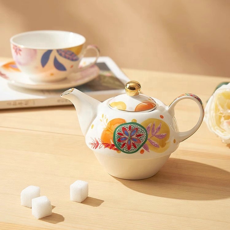 Wholesale Nordic Luxury Teapot and Cup  Custom Design Ceramic White Porcelain Tea Pot Cup Set Add You Logo