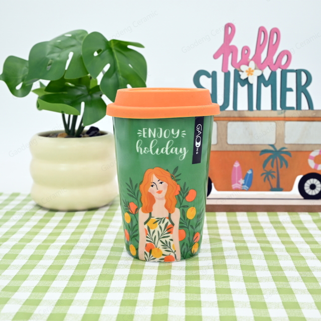 Gaodeng Hot Selling Summer Collection Ceramic Travel Mug With Silicone Lid for Daily Use Wholesale Prices Coffee Cups