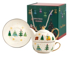 Christmas Ceramic Pot Coffee Cup and Saucer Set Color Box Ceramics Teapot Tea Cup Set for One
