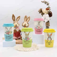 Happy Easter with Rabbits Design Factory Wholesale Customizable Ceramic Tea Mugs with Lid Porcelain Cup Without Handle