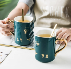 New Arrival Ceramic Couple Mug with Heart Shaped Handle Custom Printing Coffee Mug for Valentine's Day