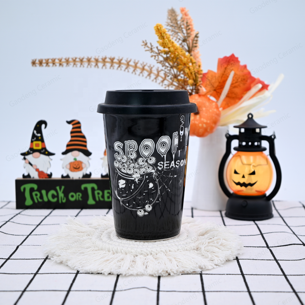 Gaodeng Hot Selling Halloween Day Ceramic Travel Mug With Silicone Lid Wholesale Prices Customized Coffee Cups With Gift Box