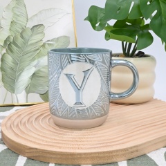 Hot Sale Pearl Glazed Ceramic Mug with Silk Screen Printing Custom 14oz Letters Mug