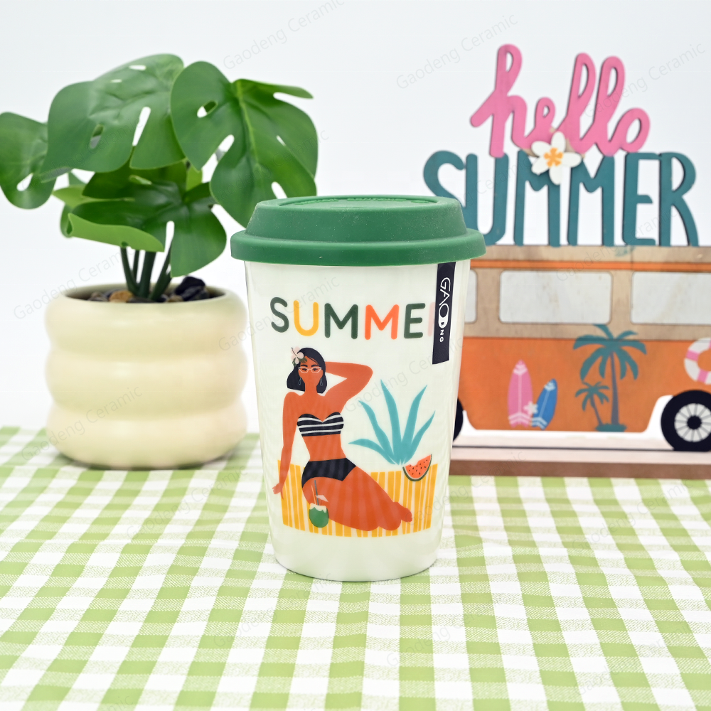 Gaodeng Hot Selling Summer Collection Ceramic Travel Mug With Silicone Lid for Daily Use Wholesale Prices Coffee Cups