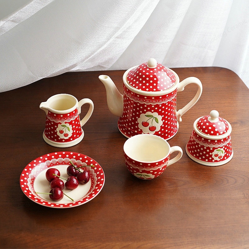 Wholesale Luxury Polka Dots Cherry Tableware Set, Customized Design Ceramic Tableware Set
