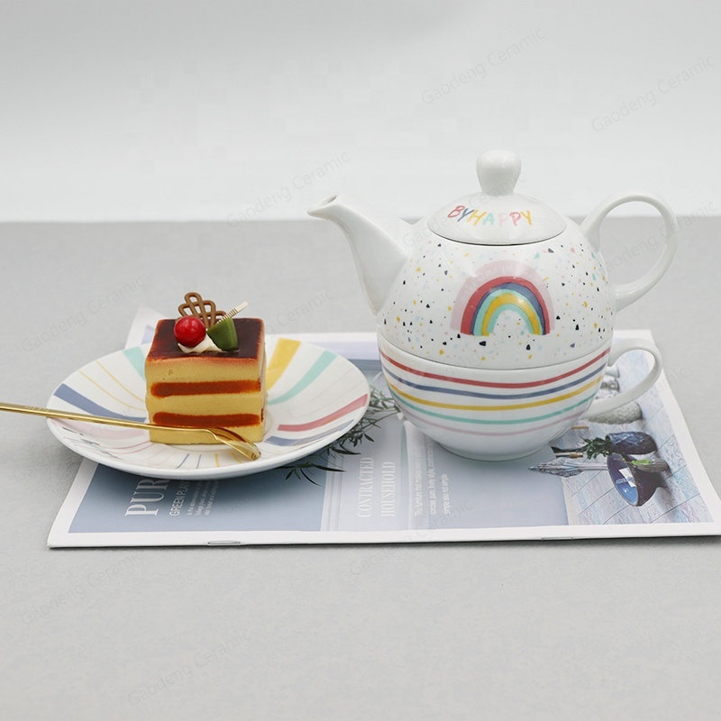 New Arrivals of Porcelain Ceramic Coffee Cup and Saucer New Bone China Tea Pot With rainbow Design