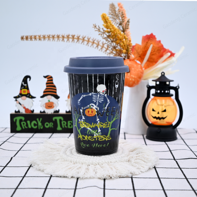 Gaodeng Hot Selling Halloween Day Ceramic Travel Mug With Silicone Lid Wholesale Prices Customized Coffee Cups With Gift Box