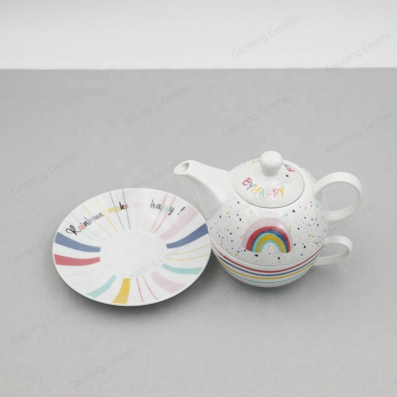 New Arrivals of Porcelain Ceramic Coffee Cup and Saucer New Bone China Tea Pot With rainbow Design