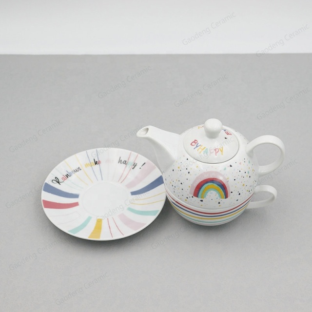 New Arrivals of Porcelain Ceramic Coffee Cup and Saucer New Bone China Tea Pot With rainbow Design