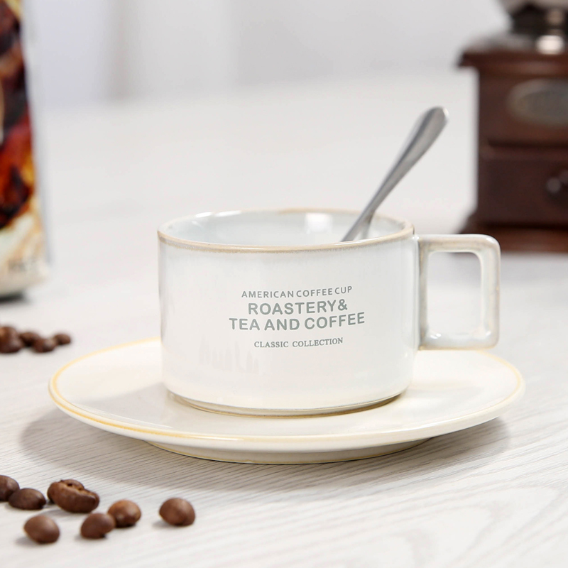 3OZ Ceramic Coffee Espresso Cup and Saucer with Reactive Glaze Small Gold Plating Cup with Wooden Plate Small  Tea Cup