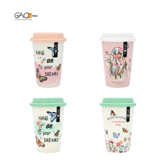 Customizable logo Eco-friendly Travel Ceramic Coffee Mug with Silicone Lid