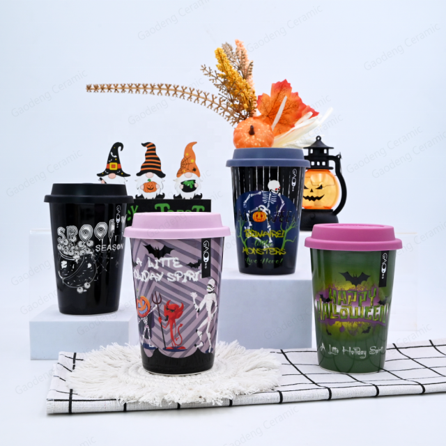Gaodeng Hot Selling Halloween Day Ceramic Travel Mug With Silicone Lid Wholesale Prices Customized Coffee Cups With Gift Box