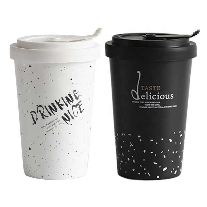 New Arrivals of Popular Ceramic Travel Mug with Silicone Cover Black and White Ceramic Mug with Lid