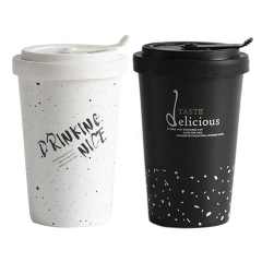 New Arrivals of Popular Ceramic Travel Mug with Silicone Cover Black and White Ceramic Mug with Lid
