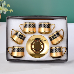 Hot Sale Luxury Nordic Style Electroplated Ceramic Tea Set Porcelain Gift Tea Cup and Saucer Sets
