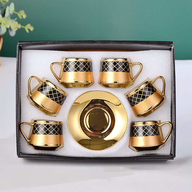 Hot Sale Luxury Nordic Style Electroplated Ceramic Tea Set Porcelain Gift Tea Cup and Saucer Sets