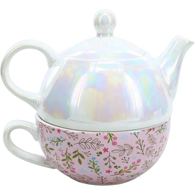 Wholesale Ceramic Teapot Set, Customized Porcelain One Person Teapot With Pearl Glaze