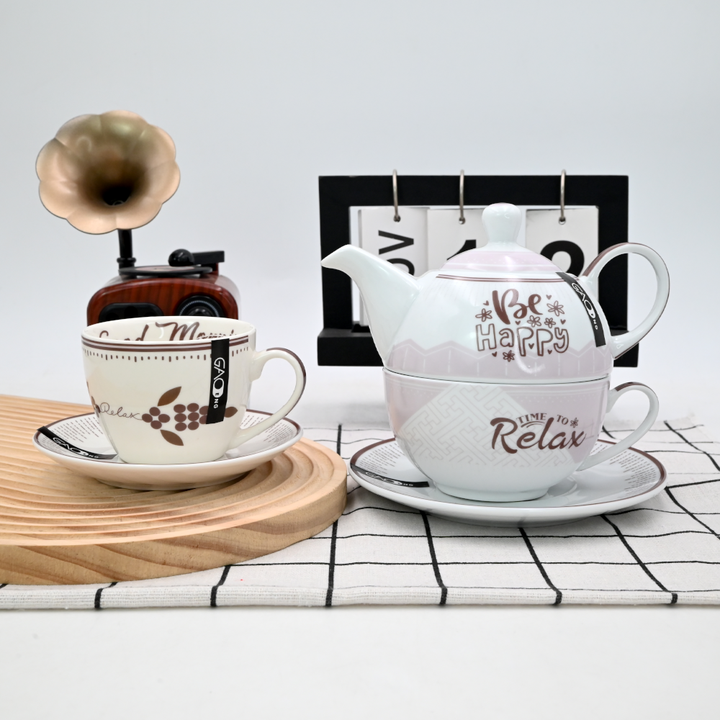 Factory High Quality 400ml Porcelain 1 Person Teapot Set  Customized Ceramic Coffee Design Relaxed Teapots and TeaCups