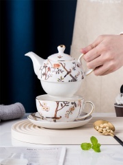 Wholesale Simple Flower Bird Design One Person Teapots With Electricoplate Lid Attitude Ceramic Teapot and Cup Set