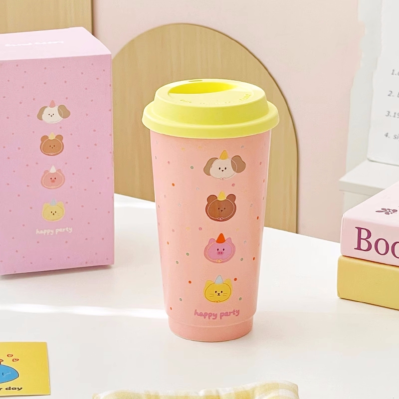 Wholesale Carton Ceramic Mug No Handle with Silicone Lid Custom Gift Coffee Cups with Gift Box Take Away Ceramic Travel Mug