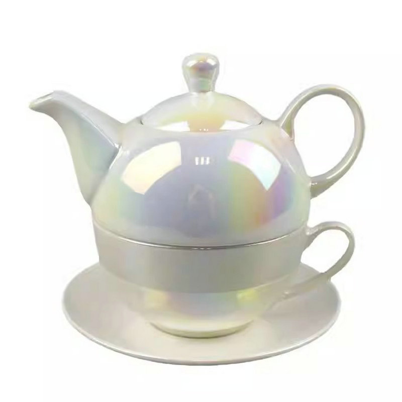 Wholesale Custom Decal Printed Nordic Porcelain Teapot Flower Tea Pot White Ceramic Tea Cup Set for One with Gift Box