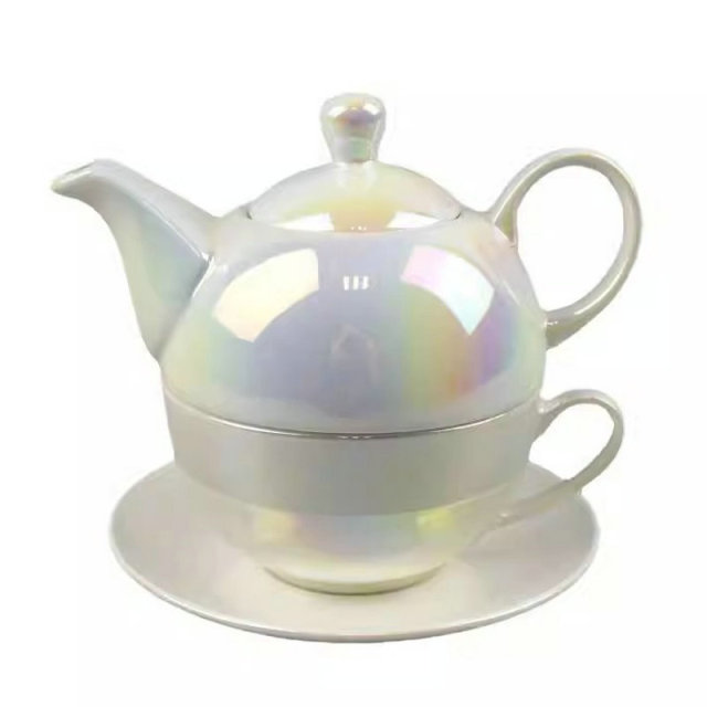 Wholesale Custom Decal Printed Nordic Porcelain Teapot Flower Tea Pot White Ceramic Tea Cup Set for One with Gift Box