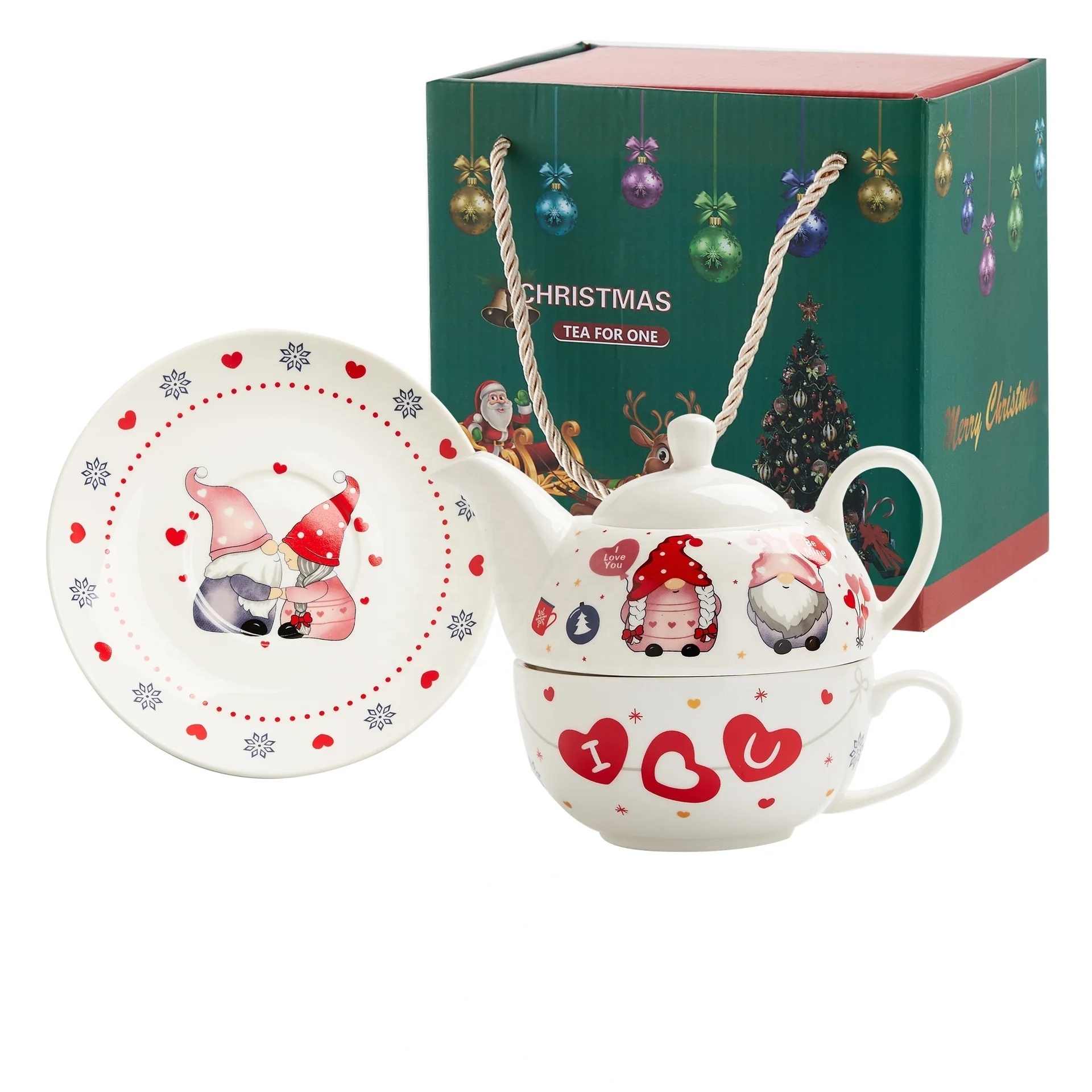 Christmas Ceramic Pot Coffee Cup and Saucer Set Color Box Ceramics Teapot Tea Cup Set for One