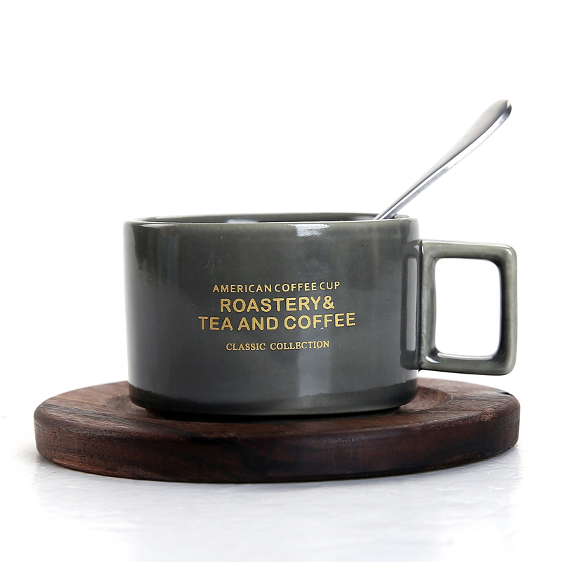 3OZ Ceramic Coffee Espresso Cup and Saucer with Reactive Glaze Small Gold Plating Cup with Wooden Plate Small  Tea Cup